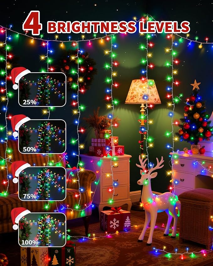 300 LED 108FT Christmas Lights String Outdoor Indoor, Multicolor Xmas Tree Lights, Plug in Twinkle Fairy Light with Remote Timer Dimmable for Room Yard Holiday Party Wedding Camping Decor