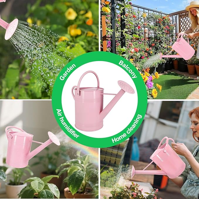Galvanized Iron Watering Can for Indoor Plants, DIY Watering Cans for House Plant Garden Flower, Long Spout Water Can for Outdoor Watering Plants 7.57L 2 Gallon (Pink)