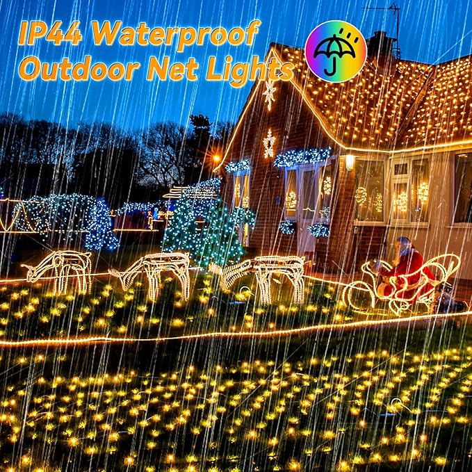 LitHome 10 x 10ft Christmas Net Lights Outdoor, 8 Modes Connectable Led Net Lights, 200 LED Gazebo Mesh Light with Timer, Warm White Bush Light Plug in Waterproof for Garden, Canopy, Pergola, Yard