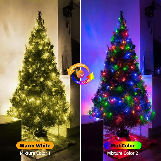 Chuya Christmas String Lights 500 Led Light Color Changing Warm White & Muticolor 11 Modes UL588 for Christmas Tree Lights Decoration Outdoor