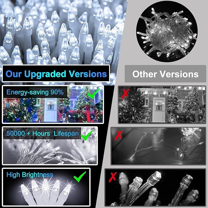 1500 LED 470FT Christmas String Lights, 12 Modes and Timer Memory Dimmable, Plug in Outdoor Waterproof Clear Wire Twinkle Light for for Xmas Yard Tree Wedding Party Halloween Decor (Cool White)