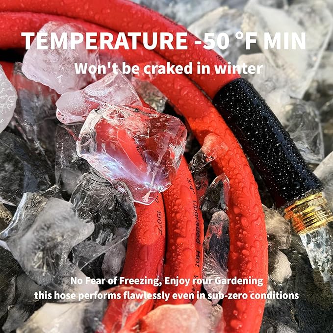 Garden Hose 100 ft x 5/8” Hot/Cold Water Hose,-50°F to 190°F,Burst 600Psi Flexible & Lightweight Upgraded Rubber Hoses,3/4” Solid Fittings for All-weather Outdoor Lawn & Garden