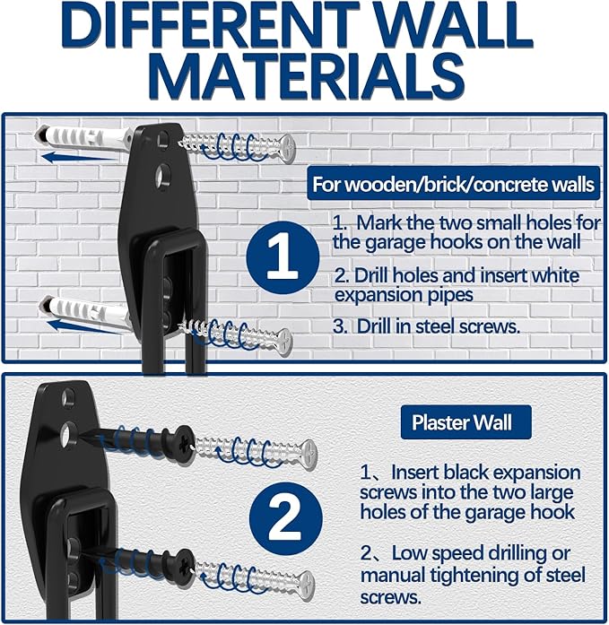3-H Garage Wall Hooks 20 Pack, Garage Hooks Heavy Duty with Extra Welding Spots, Garage Organizer for Garden, Lawn, Chairs, Ladders, Weed Eater, Shovel(Black)
