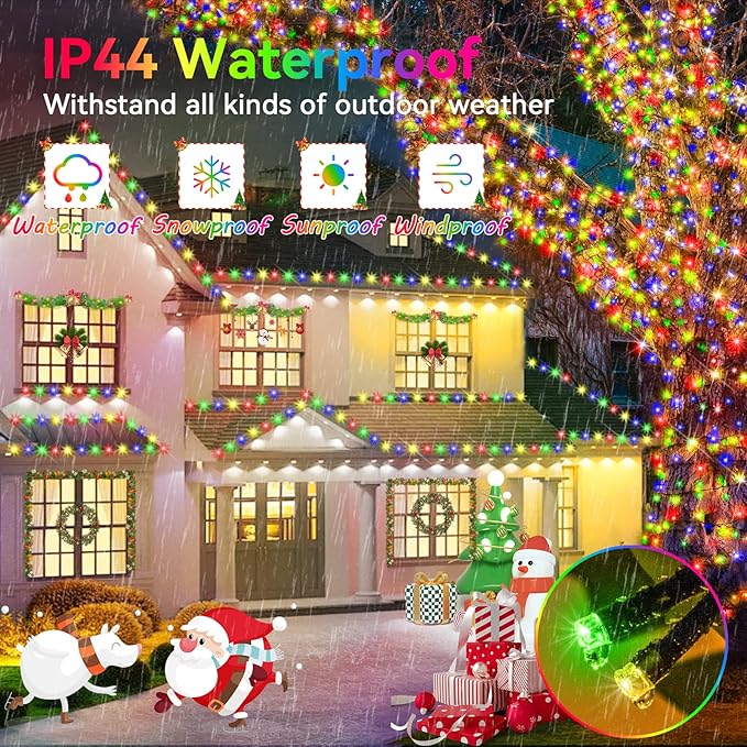 Hezbjiti 2 Pack 1000 LED 403 FT Christmas String Lights Outdoor, 8 Lighting Modes IP44 Waterproof Fairy Lights with Timer and Dimmable Function for Party Tree Decorations (Multicolor, Clear Wire)