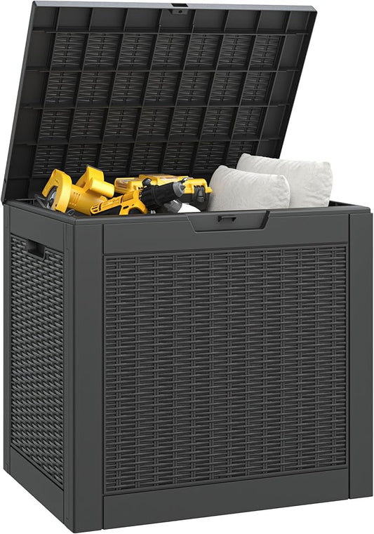 KAMABOKO 35 Gallon Outdoor Storage Box, Outside Storage Box Waterproof Lockable Lid for Garden Tools, Package Delivery, Pool Supplies, Patio Furniure, Black