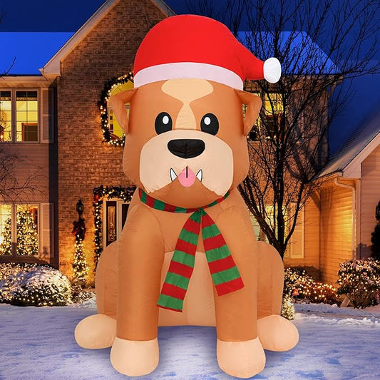 Holidayana Christmas Inflatables Large 5 ft Santa Hat Bulldog - Inflatable Outdoor Christmas Decorations Blow Up X-mas Decorations for Yard, Lawn & Garden Internal Lights & Built-in Fan