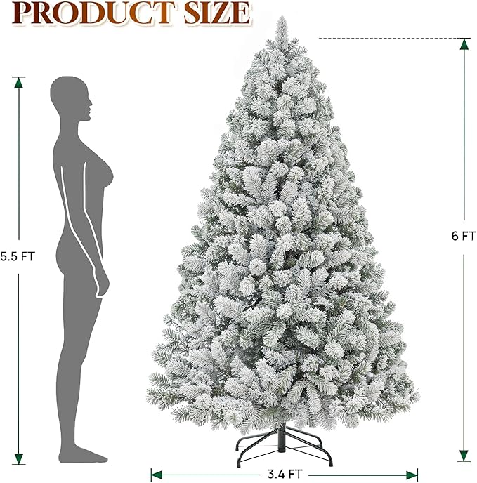 HOLLO STAR 6 ft Flocked Prelit Christmas Tree with 350 LED Lights, App Control, Artificial Christmas Tree, Multi-Color RGBW Lights, 947 Branch Tips, Snow Xmas Tree, for Home, Party