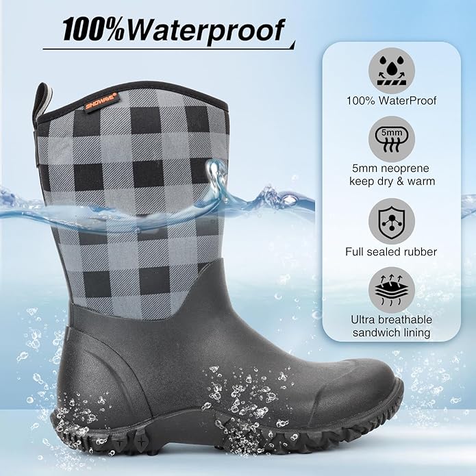 Showave Women’s Garden Boots Rubber Rain Boots For Women Waterproof Mud Boot Gardening Yard Boot For Farming Working Outdoor
