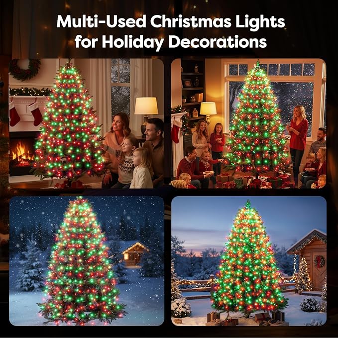 Christmas Tree Lights Red and Green Christmas Lights Outdoor Indoor 280Led 10 Lines with 8 Lighting Modes, Timer and Remote Control, Fairy Lights for Wedding Home Party 4Ft - 7Ft Xmas Tree Decorations