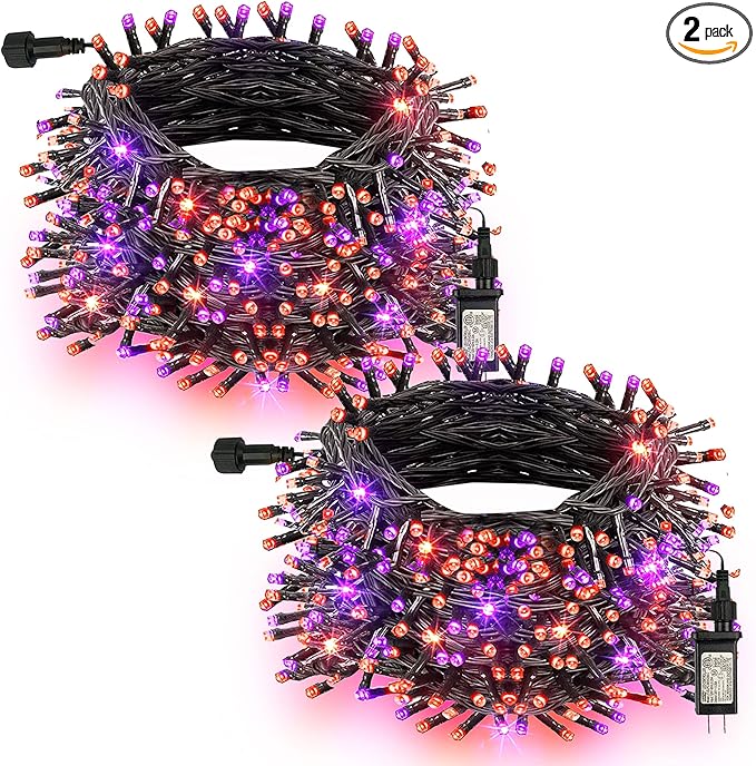 TW SHINE Halloween Lights, 400 LED 132FT Outdoor Halloween Lights Plug in with 8 Modes, Waterproof Light Outdoor, Indoor Decorations for Party Yard Haunted House Decor, Orange and Purple