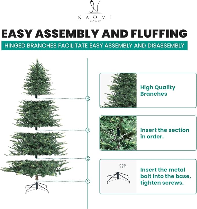 Naomi Home Lujan 6.5ft Prelit Aritificial Christmas Tree with 921 Branch Tips, 500 Warm Lights and Metal Stand, 48" Wide Realistic Nordic Christmas Tree with Lights