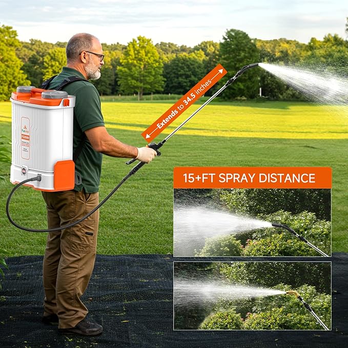 5.3 Gallon Battery Powered Backpack Sprayer, 2 * 20V Large Capacity Battery & 45-90PSI Adjustable Pressure, Electric Backpack Garden Sprayer with 6 Spray Nozzles for Lawn, Garden, Yard