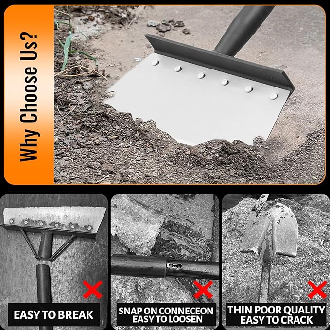 Garden Flat Shovel Scraper, Multifunctional Garden Cleaning Shovel with 59 Inch Long Handle, Heavy Duty Outdoor Floor Scraper for Weed Cleaning,Trenching,Edging and Removing Snow,Ice,Weeds,Dirty,Moss