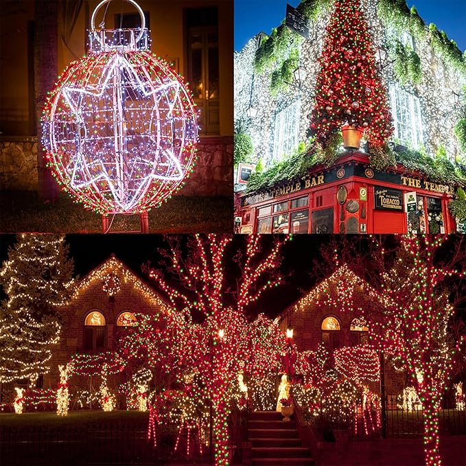 LJLNION 300 LED Christmas Lights, Extra Long 98.5FT Xmas String Lights Outdoor Indoor, 8 Lighting Modes, Plug in Waterproof Fairy Lights for Wedding Party Bedroom Decorations (Red & Green)