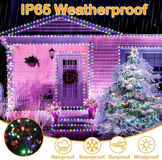 Decute 300LED Christmas String Lights Outdoor Waterproof 105FT UL Certified with End-to-End Plug 8 Modes, Multicolor Indoor Starry Fairy Lights for Christmas Tree Patio Garden Wedding Party Decor