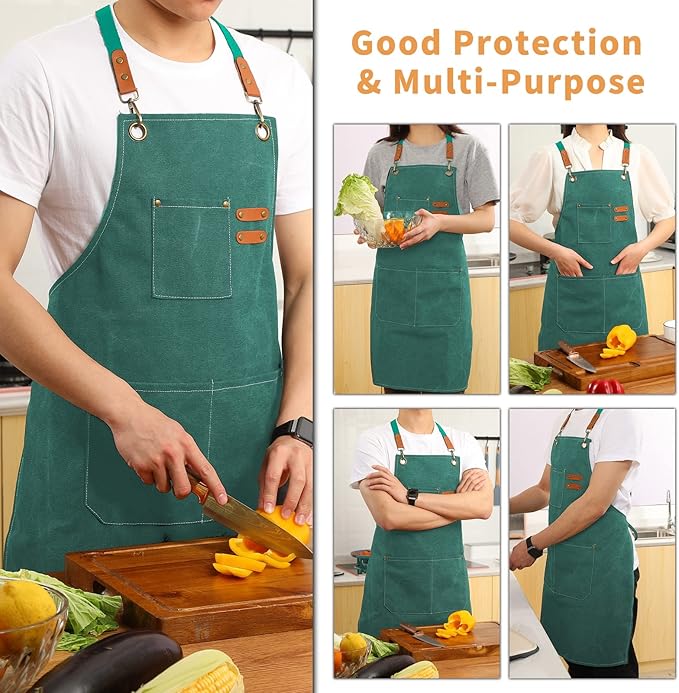 Tosewever Canvas Cross Back Chef Cotton Aprons for Men Women with Large Pockets