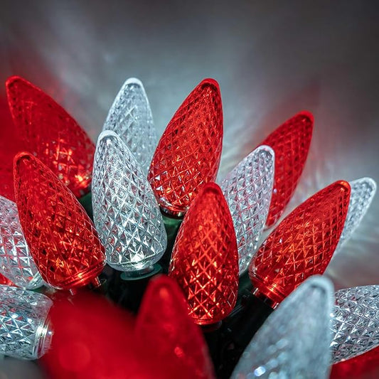 Wintergreen Lighting 24 C9 Red and White LED Christmas Lights, 16.3 ft – Candy Cane Indoor/Outdoor C9 String Lights