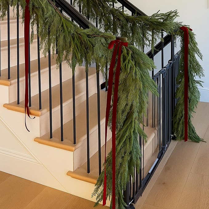 Janinka 6 Pcs Burgundy Large Velvet Christmas Swag Bow 31.5 x 23.6 inch Vintage Christmas Ornament Wine Red Rustic Velvet Staircase Wreath Bows Xmas Tree Topper Bows Large Bow for Outdoor