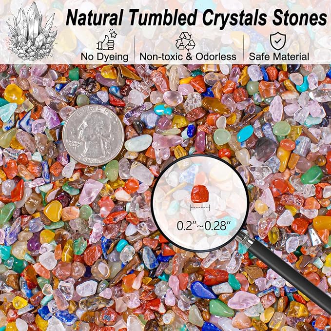 3 Lb Crystal Chips Bulk Tumbled Crushed Quartz Stones, 7 Chakra Crystal Quartz Rocks Healing Stones Pebbles for Vases Filler, Aquarium Gravel Rocks, Succulent Plants Decor