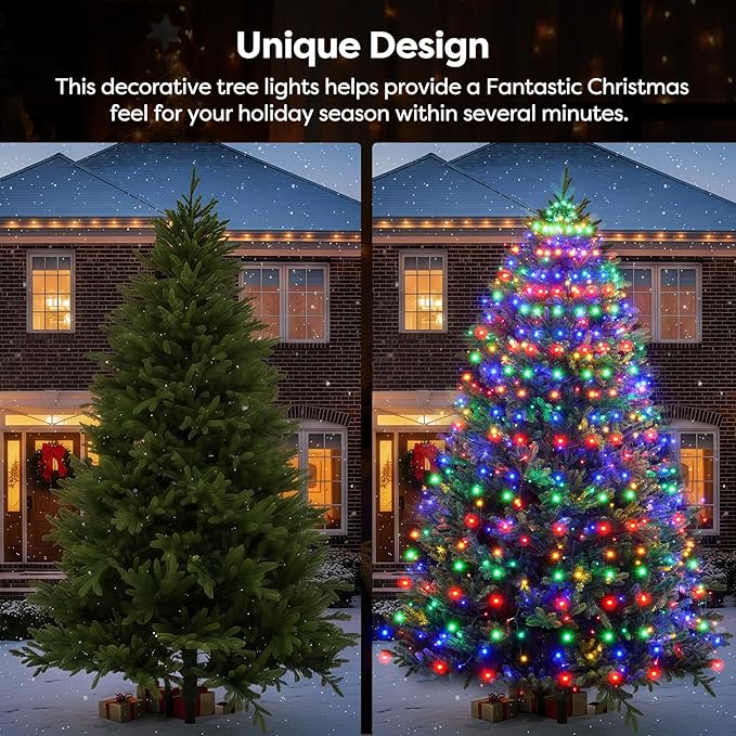 Christmas Tree Lights Christmas Lights Outdoor Indoor Multicolor 400Led 10 Lines with 8 Light Modes, Timer and Remote Control, Waterfall Lights for Wedding Home Party 6Ft-9Ft Xmas Tree Decorations