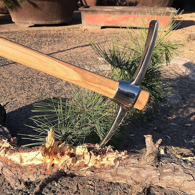 Pick Axe, Stainless Steel Rock Pick Pickaxes Mattock Hoe with Wooden Handle Pick Axe Hand Tool for Transplanting Planting Loosening Soil Prospecting
