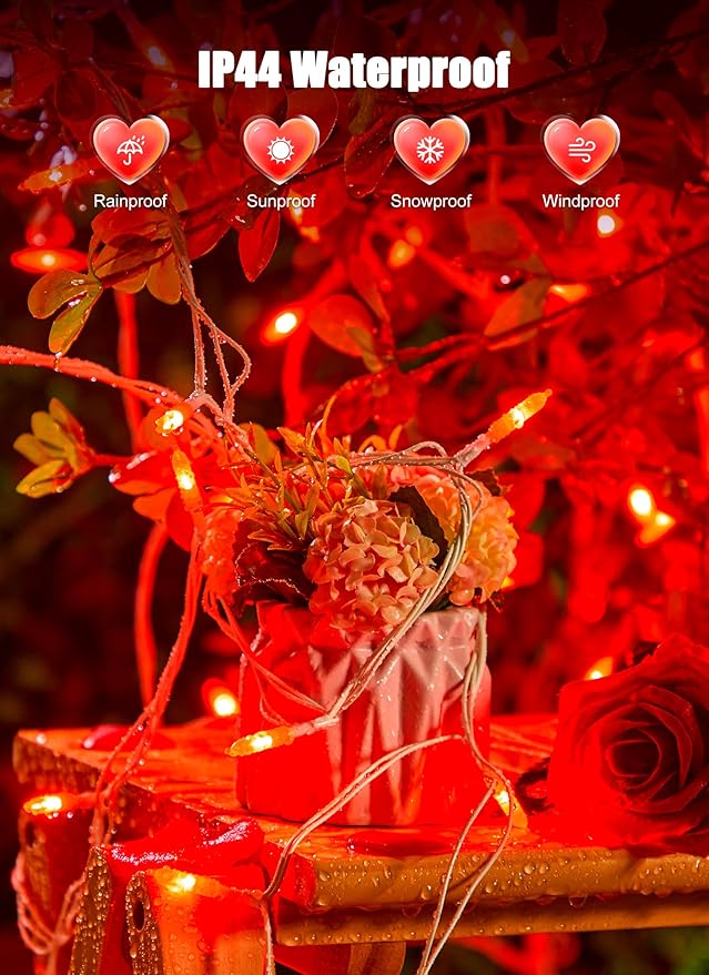 Minetom Valentines Decor Red Lights, 39 Feet 100 LED Mini Valentines String Lights USB Operated, Waterproof Tree Lights Indoor for Home Bedroom Holiday Decorations