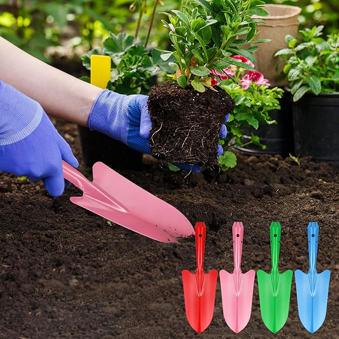 20 Pack Mini Colorful Metal Hand Shovel Digging Trowel Set Transplanting Garden Shovel for Flower Soil Planting Succulent Women Men Gift Indoor Outdoor, 4 Colors Gardening Tools 11 x 3 Inch