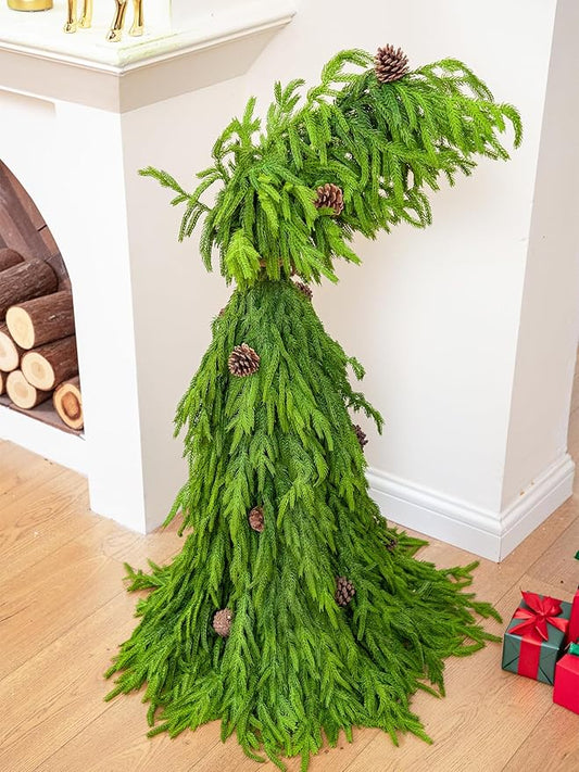 39” Crooked Top Christmas Tree with Pine Cones, Artificial Norfolk Pine Tree for Front Porch Stairs Indoor Outdoor Holiday Christmas Decor Xmas Decorations