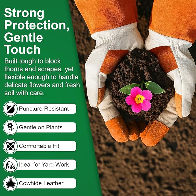 Leather Gardening Gloves for Women & Men – Thornproof & Puncture Resistant Cowhide Welding & Construction Work Gloves