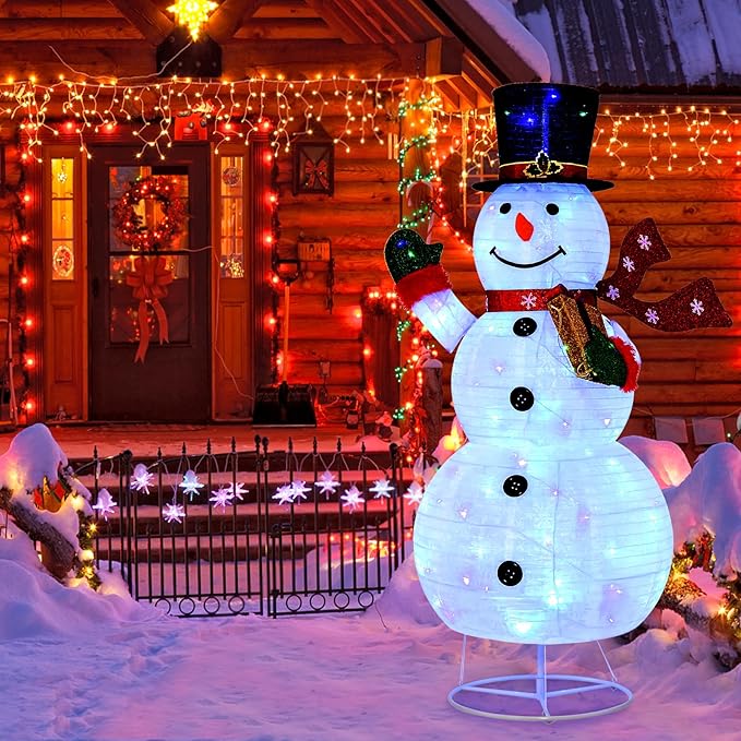 Tangkula 6 FT Lighted Christmas Snowman, Christmas Snowman Decoration with 180 Colorful LED Lights, Remote Control, 8 Lighting Modes & 4 Brightness, Indoor Outdoor Xmas Holiday Decor for Party Yard