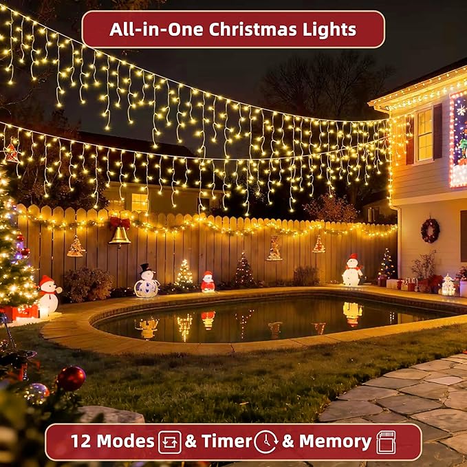 1620 LED Christmas Lights Outdoor 164 FT with 360Drops, Christmas Decorations Hanging Lights 12 Modes, Dimmable Fairy String Lights for Wedding Party Holiday Winter Wonderland Decor Warm White