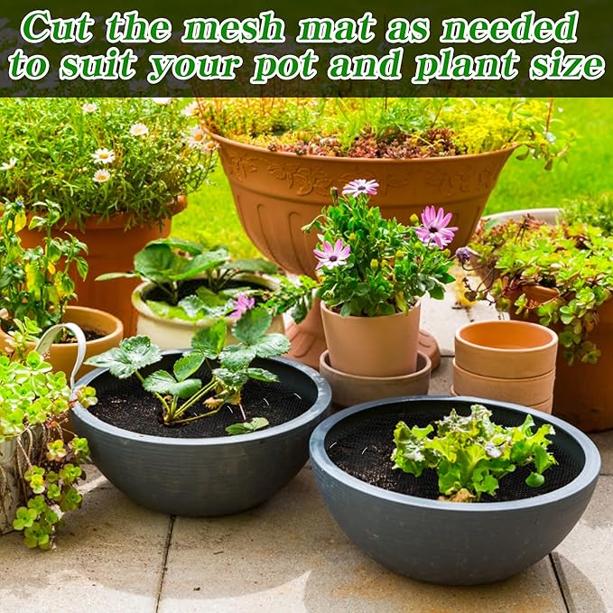 10 Pcs 11.8 Inch Plant Pot Cover Plant Pot Grid Plant Soil Covering for Indoor Plants Plant Protectors from Animals Cuttable Plant Soil Cover with 10 Metal Stakes