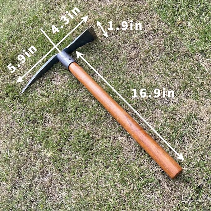 2PCS 19.6 Inches Garden Pick, 2 Prong Hand Hoe Tool Set Garden Tool with Wooden Handle, Transplanting Digging Planting Loose Soil Camping or Prospecting