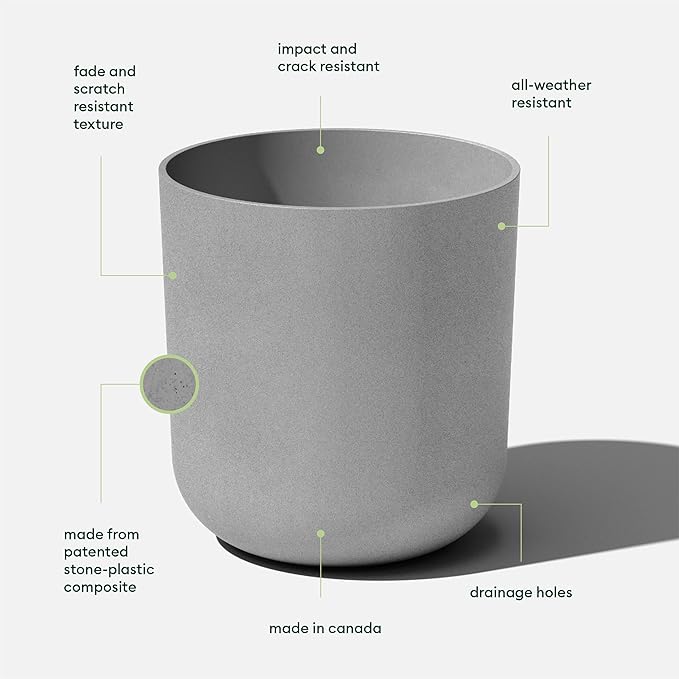 Veradek Mason Series Lima Planter - Round Planter for Indoor or Outdoor Porch/Garden | Made from Plastic-Stone Composite with Drainage Holes | Modern Décor for Succulents, Flowers, Small Plants