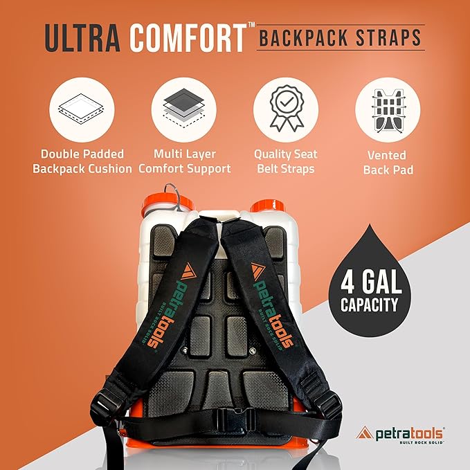 PetraTools Battery Powered Backpack Sprayer 4 Gallon - 6 Hours Long Battery Life & Padded Straps for Comfort - HD4000 Electric Backpack Garden Sprayer with 8 Spray Nozzles & 90PSI Pump (HD4000 ProKit)