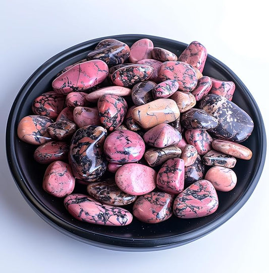 Polished Rhodonite Crystals - 72 Pcs, 0.5" 10 oz Handpicked Natural Tumbled Gemstones Rocks, Pebbles for Reiki, Chakra, Healing Home Decor