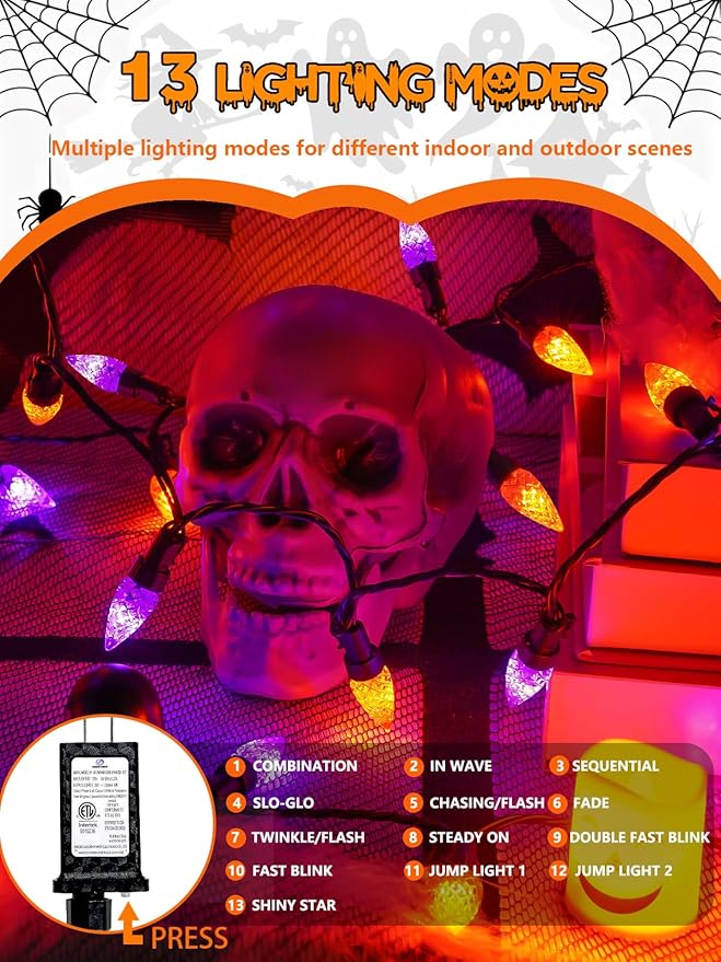 240 LED 78FT C6 Halloween String Lights, Super Long Halloween Lights Outdoor Indoor with 13 Modes & Timer, Waterproof Fairy Twinkle Light Plug in for Tree Horror Party Decorations (Orange and Purple)
