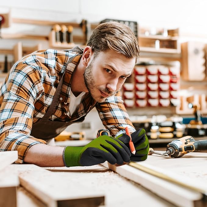 COOLJOB Gardening Gloves for Men, 6 Pairs Breathable Rubber Coated Garden Gloves for Weeding Landscaping, Outside Work Gloves for Lawn Yard, Men’s Xlarge Size, Black & Green (Half Dozen XL)