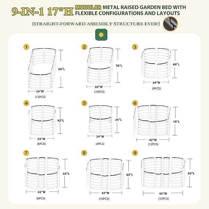 MUPATER 8ftx2ftx1.4ft Raised Garden Bed Outdoor for Vegetables, 9-in-1 Galvanized Metal Planter Box, 17''H Modular Garden Bed Kit Oval for Herbs and Flowers, Grey