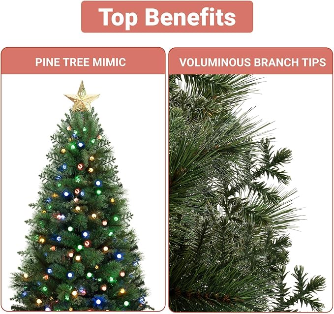 Evangeline 6.5ft Rotating Christmas Tree with Star Projector, 1024 Branch Tips, 380 Warm Lights and Rotating Base, 45" Wide Realistic Traditional Christmas Tree with Lights by Naomi Home