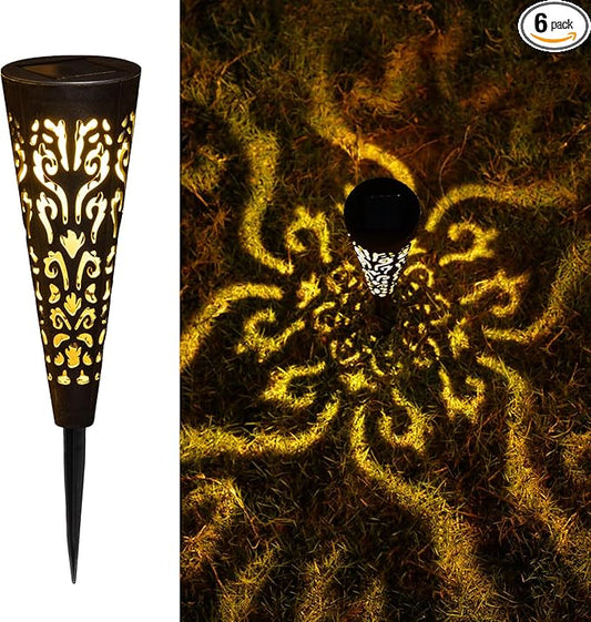 Go2garden 6Pcs Solar Lights Outdoor Garden Decor Gifts for Women Mom,Waterproof Conical Garden Stakes for Yard, Lawn, Pathway,Garden Lights Mothers' Day Birthday Gifts for Men(Black)