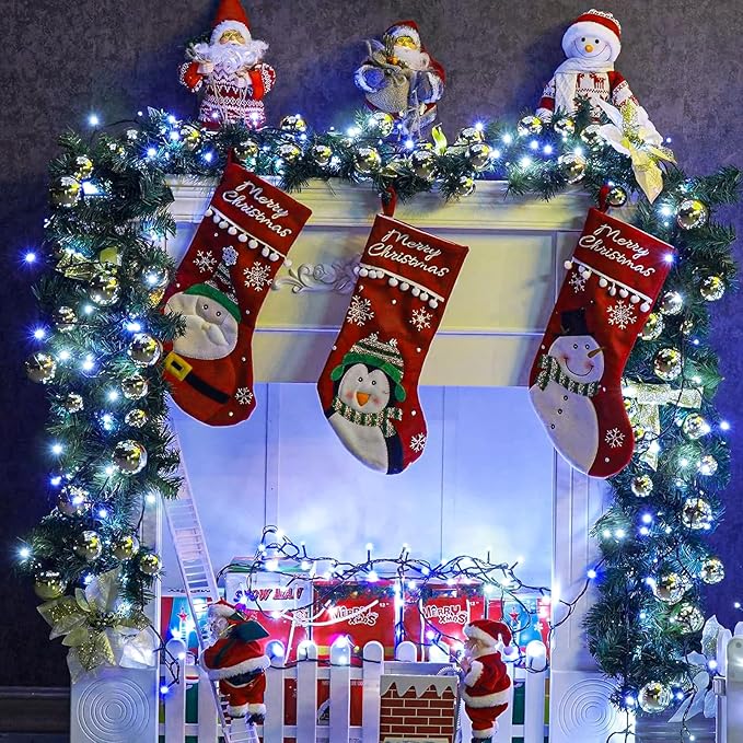 Christmas Lights Outdoor, 100FT 300 LED Christmas Tree Lights with 8 Modes Waterproof, Connectable Green Wire Twinkle Tree Lights for Indoor Patio Garden Party Decorations, Blue White