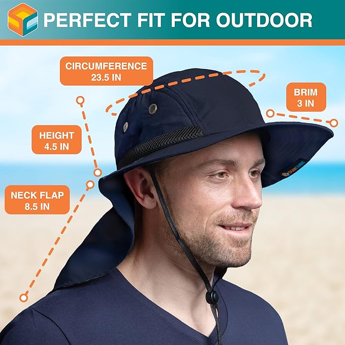 SUN CUBE Sun Hat for Men, Wide Brim Fishing Hat Neck Flap Cover Men, Women, Hiking, Camping, Sun Protection UV, Gardening
