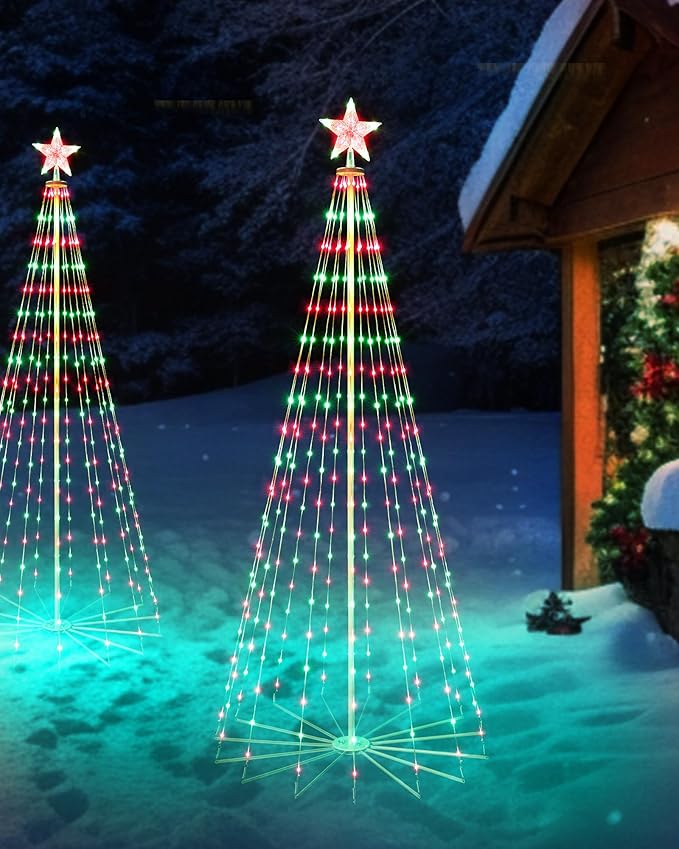 Christmas Cone Tree Light, 7ft 295 LED Light Show Christmas Tree with 8 Modes Timer Remote, Dimmable Artificial Christmas Tree for Porch Yard Patio Indoor Outdoor Xmas Holiday Decor, Red & Green