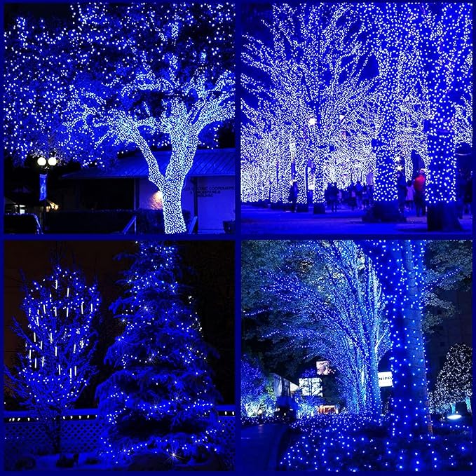 kemooie 300 LED Outdoor Christmas Lights, 99FT 8 Twinkle Modes Green Wire Fairy String Lights for Indoor Outdoor Christmas Tree Lights Wedding Party Decorations(Blue)