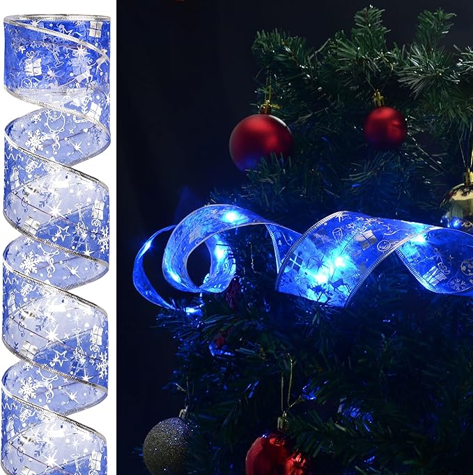 Christmas Decorations, 2.5Inch x 33Ft 100 Led Christmas Tree Ribbon Lights with Remote Control, Battery Operated & USB Powered 8 Lighting Modes Fairy String Lights with Timer for Xmas Decor