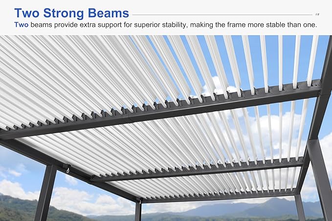 PURPLE LEAF Louvered Pergola 11' x 21' Outdoor Aluminum Pergola with White Adjustable Rainproof Roof Grey Frame Hardtop Gazebo for Patio Deck Garden