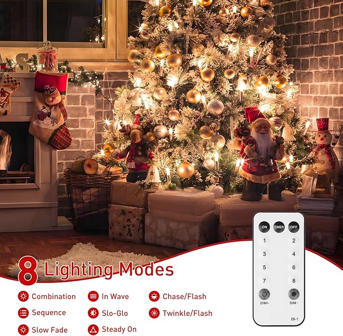 400 LEDs Christmas Tree Lights,LED Christmas Lights with 8 Light Modes,Timer& Memory Function,Remote Control,16 Strands 6.6FT String Light for Wedding,Home Party,Xmas Tree Decor,Warm White