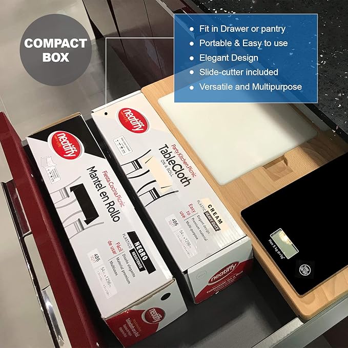 Neatiffy Disposable Plastic Table Cloth Roll | 54 in x 108 Ft Waterproof Tablecloth | Table Cover for Rectangle, Square, Round Oval Tables | Picnic, Party, Banquet, Birthdays, Weddings - Ivory