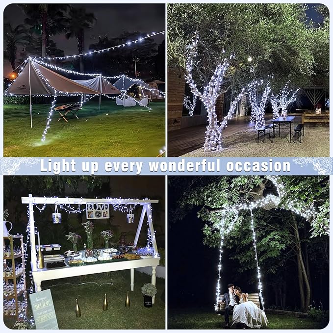 66FT 200 LED Christmas Lights Outdoor, Plug in Christmas String Lights Indoor, Waterproof & 8 Modes & Timer Function, Connectable Fairy Twinkle Light for Bedroom Classroom Wedding Party Decor, White
